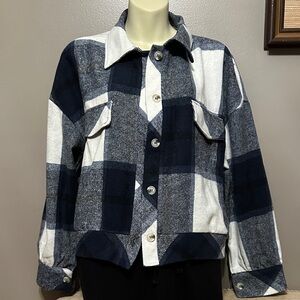VAMTAC Lumberjack Plaid Button-Up Jacket Blue & White Flannel XL